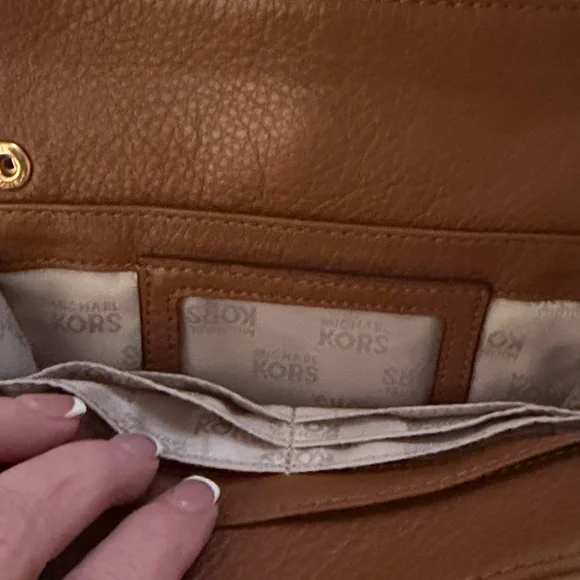 Michael Kors Cognac Leather MK Logo Crossbody Bag - Picture 4 of 13